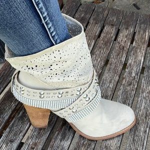 Not Rated white heeled studded women boots. Size 8